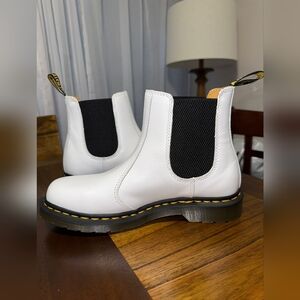 Dr. Martens White Chelsea Boots with Black Elastic Panels
